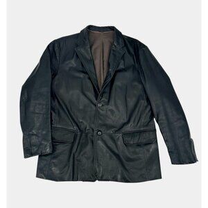 Vintage Banana Republic Mens Black Leather Blazer Size XL Sport Jacket